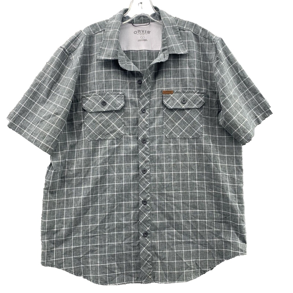 Orvis Tech Shirt Men Large Green Plaid Outdoor Hike Fishing Performance Gorpcore